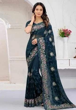 Premium Indian Georgette Embroidery Saree with Blouse Piece