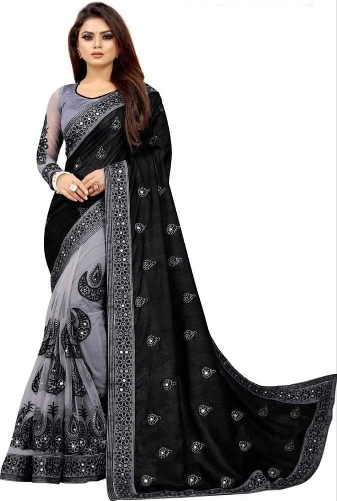 Premium Indian Georgette Embroidery Saree with Blouse Piece